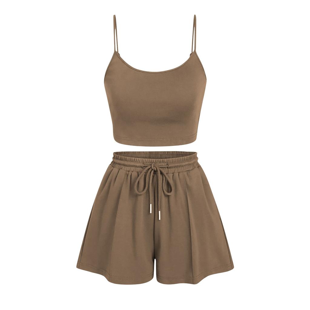 Женские комплекты из двух предметов, комплект с укороченным топом на бретельках и широкими шортами с U-образным вырезом