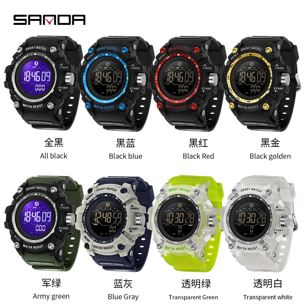 SANDA Digital Watch Men Sport Male Electronic Wristwatch Luxury LED Stopwatch Alarm Calorie Step Counter Waterproof Clock 2192