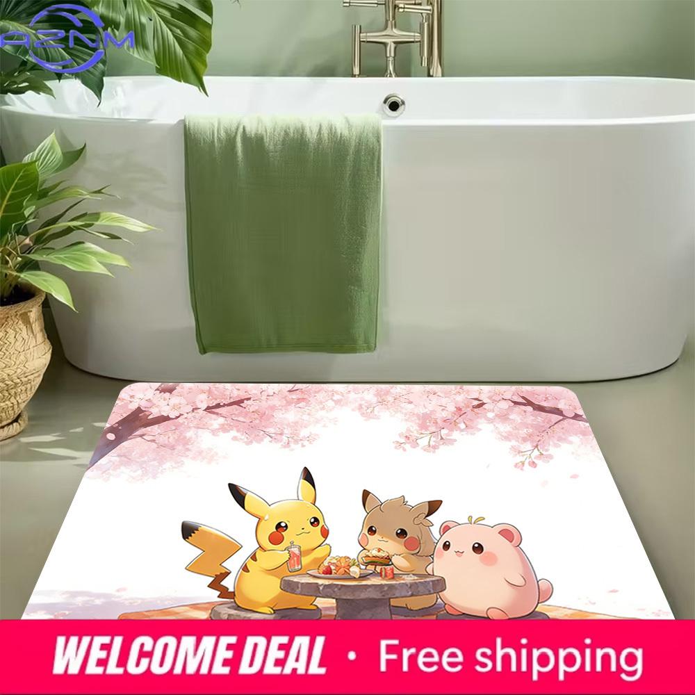 Pokemon Cherry Blossom Picnic Print Doormat Anti-slip Absorbent Floor Mat for Home Entrance Bedroom Living Room Decor