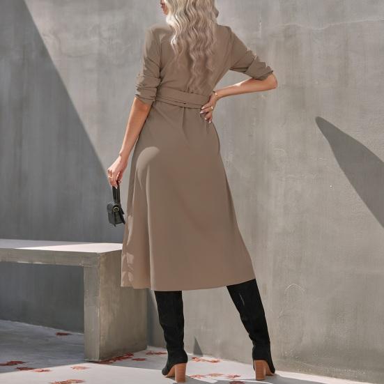 Женское хлопковое платье-макси футболка на пуговицах, повседневное платье с длинным рукавом и лацканами, длинное платье с шнуровкой на талии, женские халаты