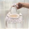Lace Ruffles Wedding Baskets Bowknot Flower Baskets for Wedding Ceremony Wedding Flower Girl Basket with Flower Handle