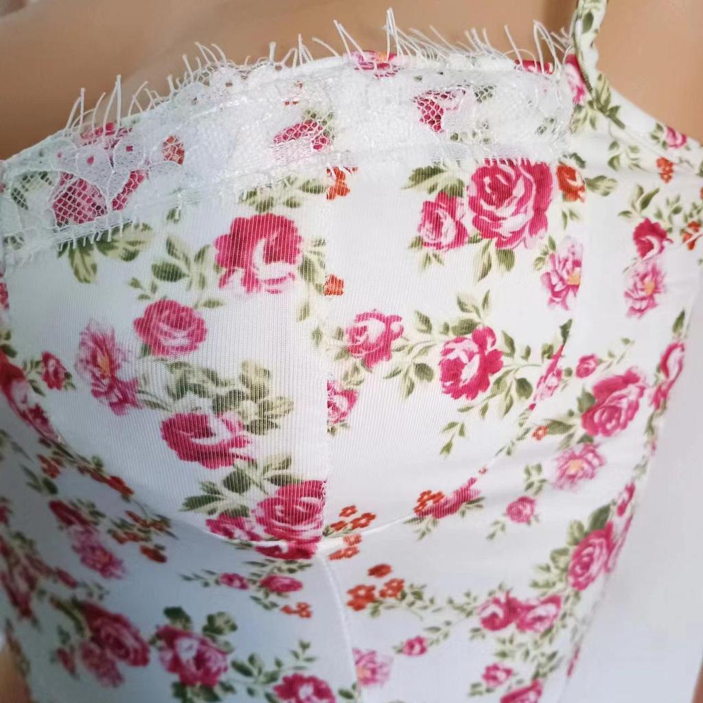 Women Spring Sleeveless Floral Print Suspender Dress Summer Casual Pencil Ankle-Length Elastic High Waist Slit Bohemian Dresses