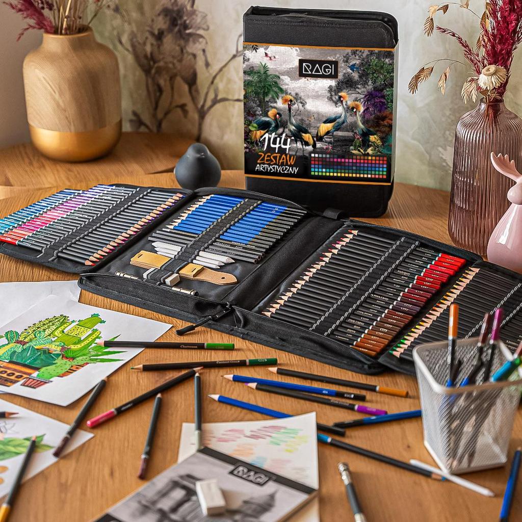 148 цветных карандашей и эскизных карандашей Художественный набор для рисования и раскраски Sketchbook Black Case