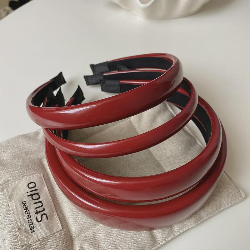 2024 Ретро Красный Кожаный Обруч Для Волос Для Женщин - Дизайн Высокий Череп, Аксессуар Для Умывания Лица, Элегантная Отбеливающая Заколка Для Волос
