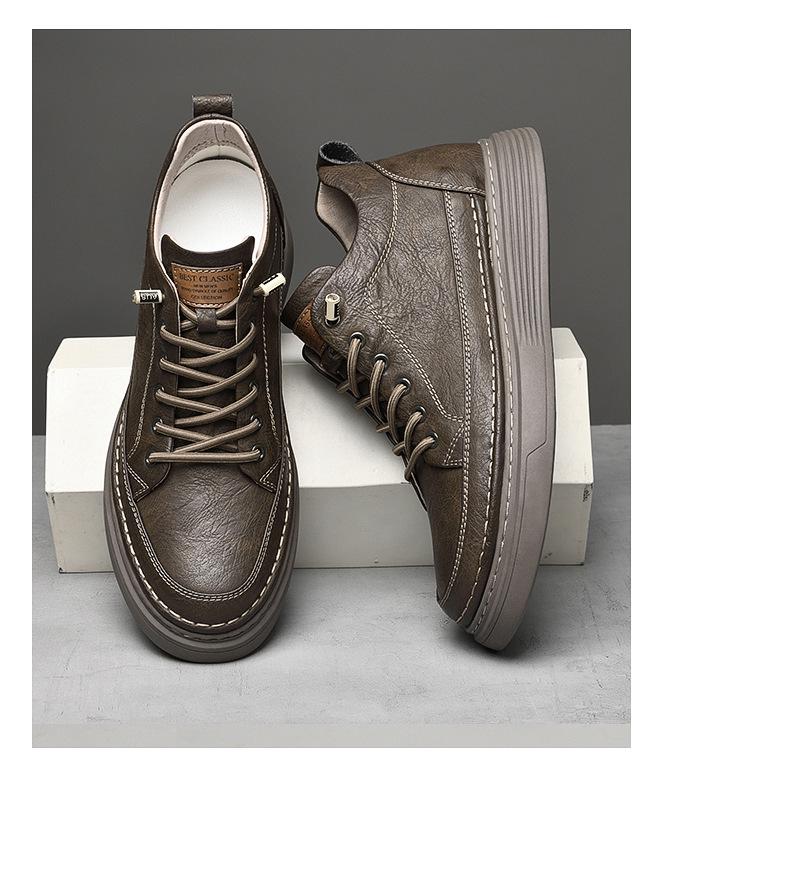 Мужские кроссовки из коровьей кожи на толстой подошве: Увеличивающие рост, британские повседневные кожаные туфли большого размера с низким верхом в тренде