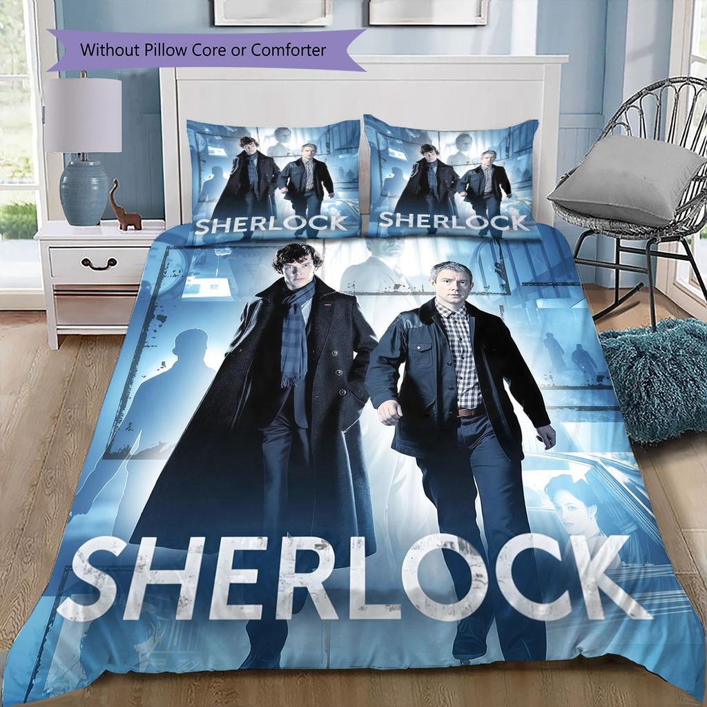 Sherlock Poster Pattern Bedding Home Decoration Birthday Gift ( 1 duvet cover + 2 pillowcase, without core),fan merchandise.