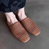 Baotou half drag 2025 new woven hollow baotou half slippers women's summer flat bottom square head fashion sandals lazy