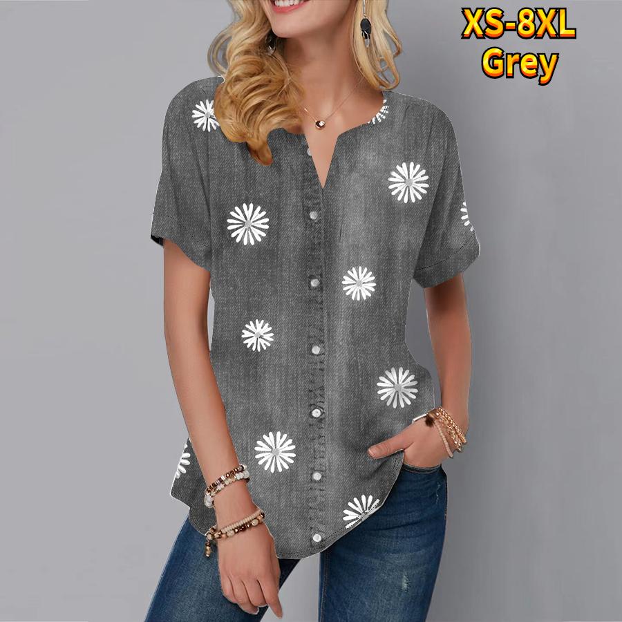 Женская летняя футболка с джинсовым узором и принтом, футболки с короткими рукавами, повседневные топы, маленький v-образный вырез, короткие рукава