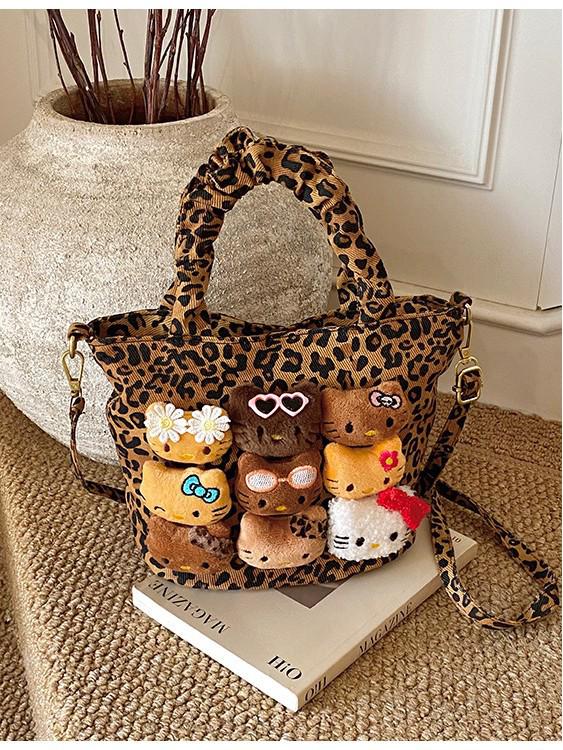 Leopard Print Canvas Crossbody Bag for Women - Cute and Versatile Cartoon Handbag