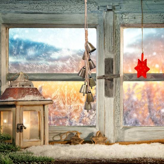 Christmas Bell Pendant Rustic Metal Hanging Decorative Bell with Jute Rope Vintage Wind Chimes Wall Hanging for Home Decor