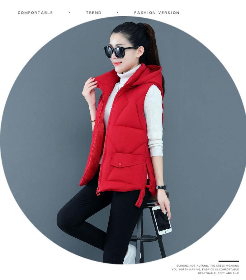 Осенне-зимний женский однотонный жилет с воротником-стойкой, короткий жилет с капюшоном, куртка с хлопковой подкладкой, женский ветрозащитный теплый жилет