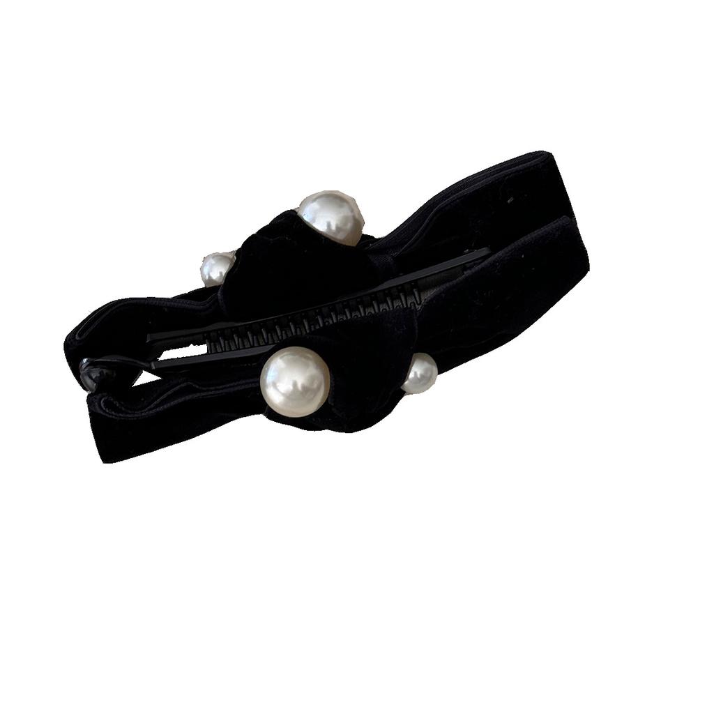 Французская ретро бархатная заколка-банан с жемчужным бантом, осенне-зимний элегантный и стильный аксессуар для волос