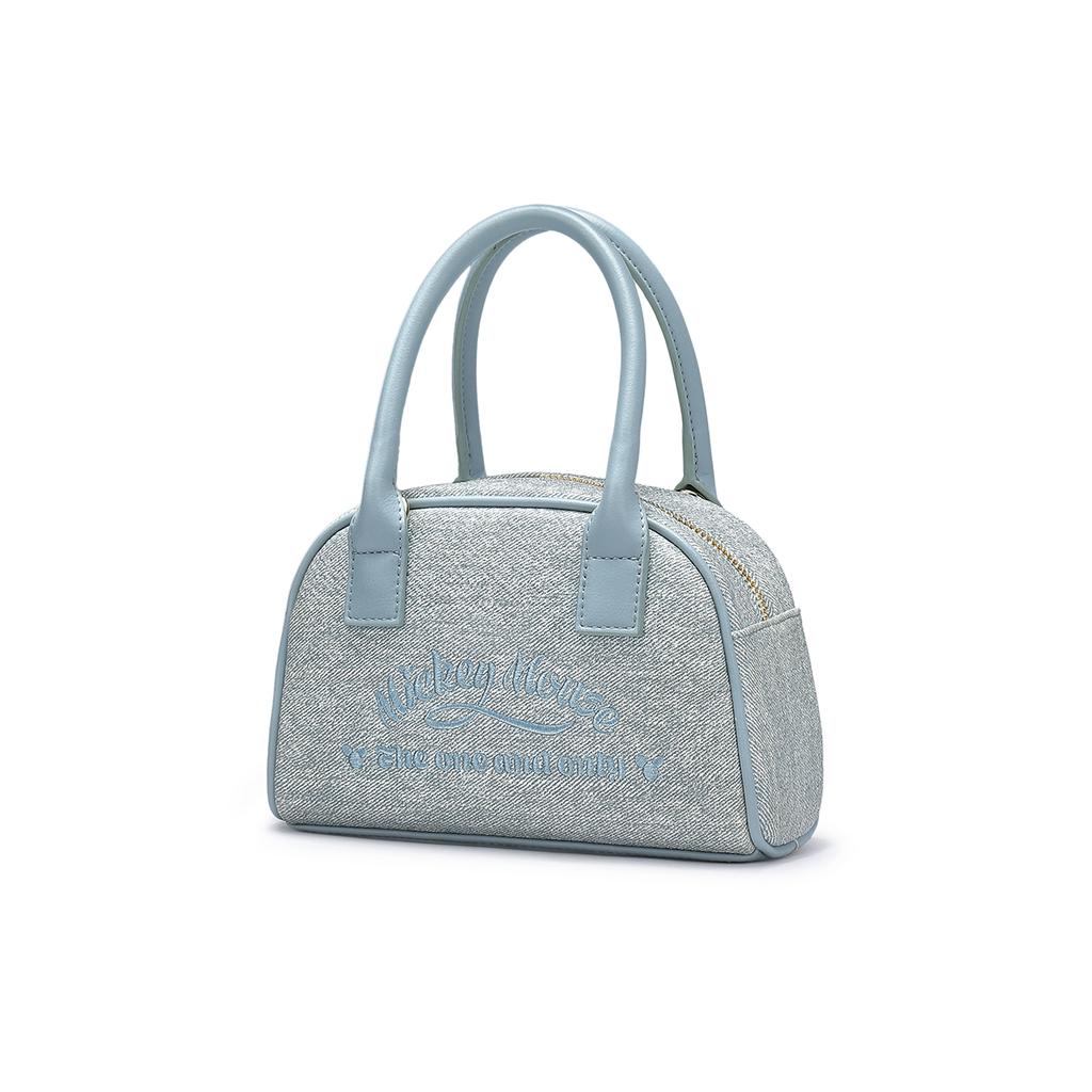 New Disney Mickey Series Fabric, PU Boston Bowling Bag, Shoulder Bag, Handbag Women's Denim Blue DHF51647-A