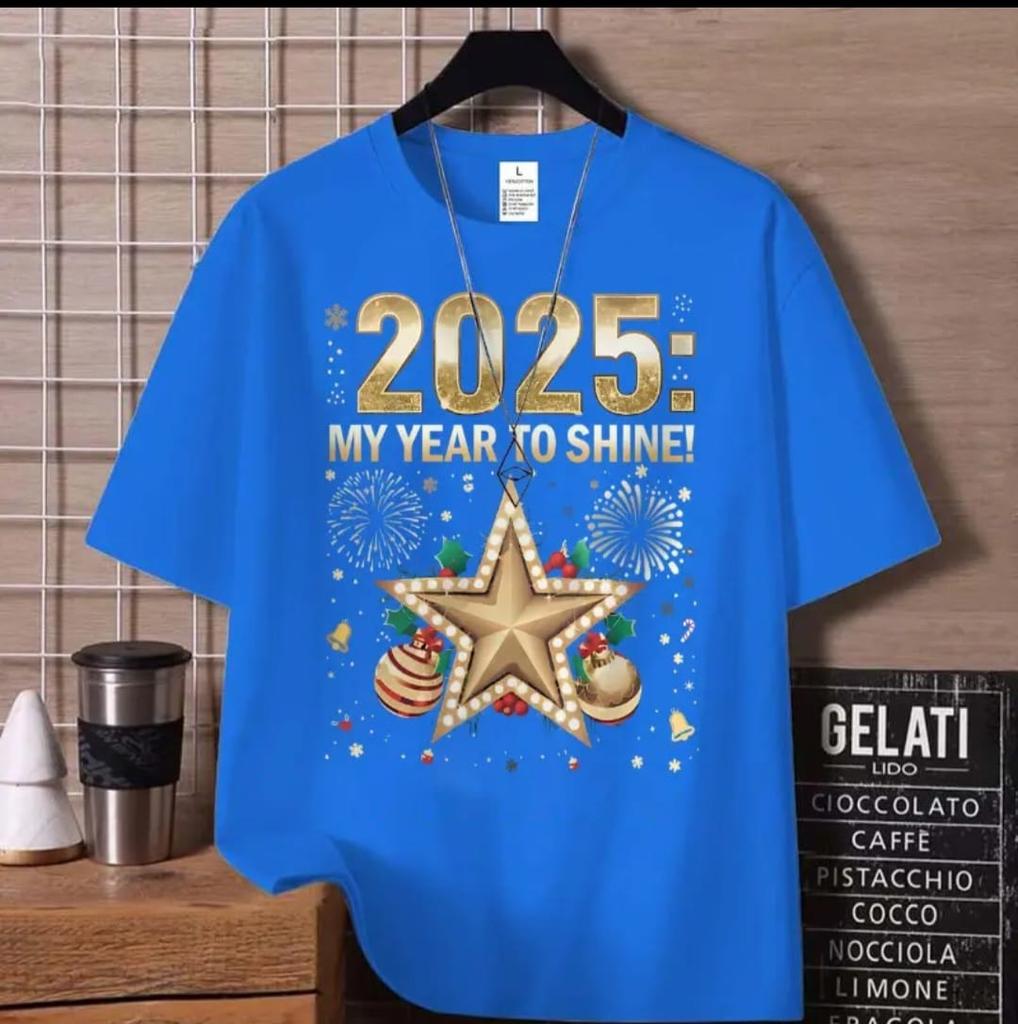 2025 Новогодняя футболка для мужчин и женщин, модные повседневные футболки с коротким рукавом в парном стиле, свободные футболки унисекс, одежда, топы, уличная одежда