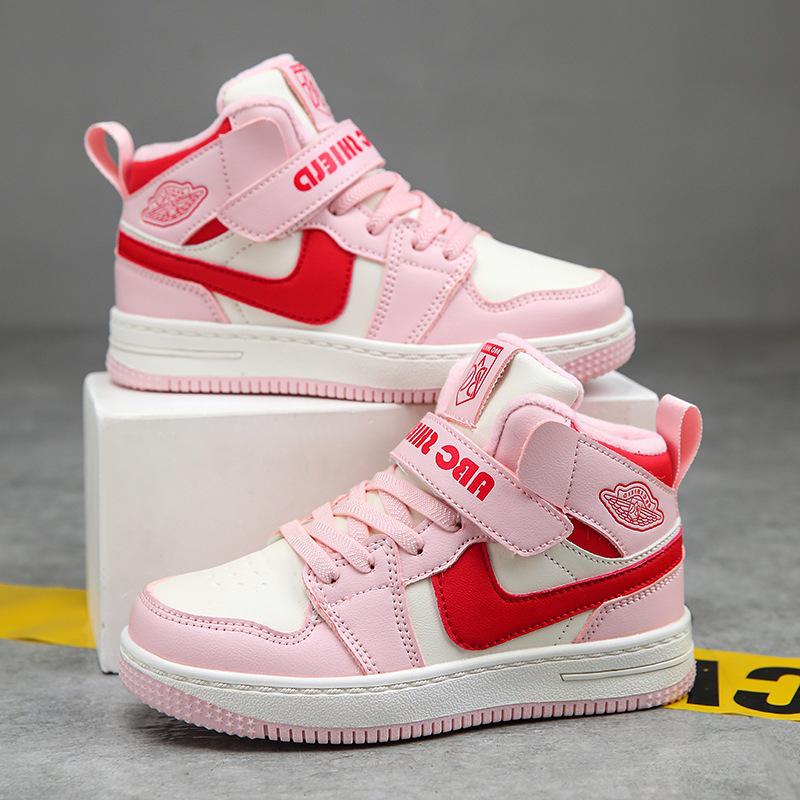 Зимние высокие спортивные кроссовки для девочек 2025, с бархатной подкладкой для тепла, двухслойный хлопок, для детей среднего и старшего возраста.