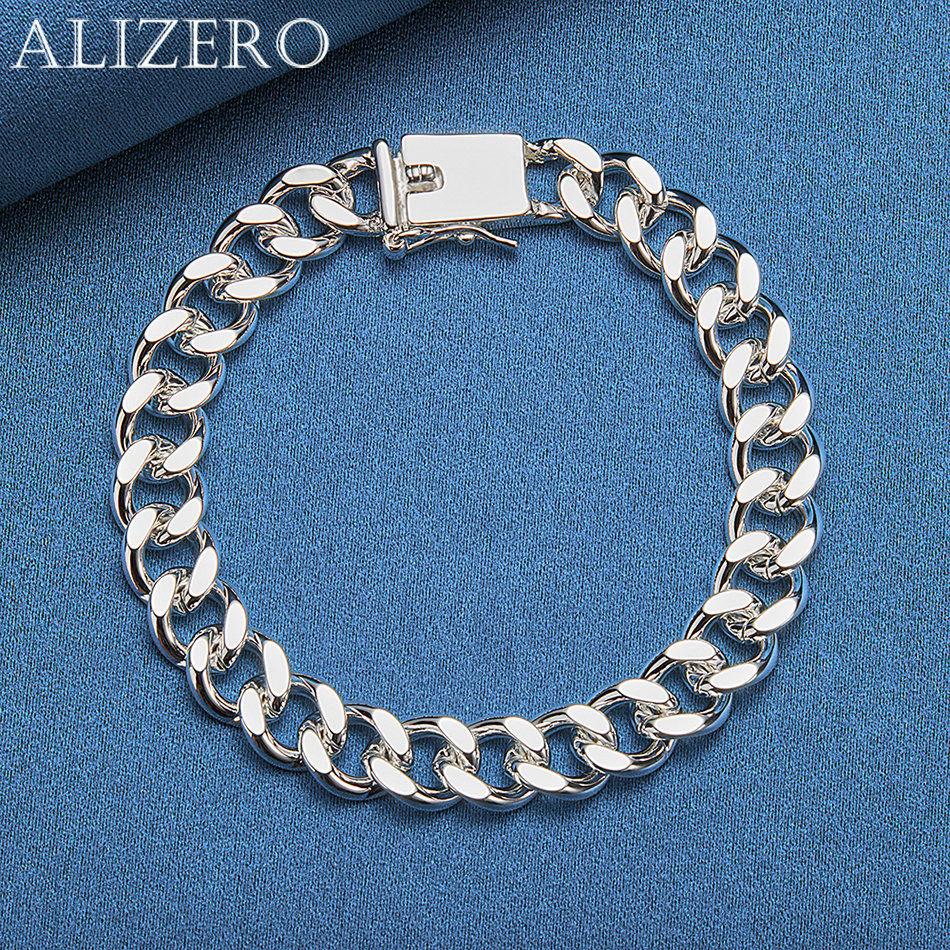 ALIZERO 925 Sterling Silver Bracelet Square Buckle 8mm Side Chain Bracelets For Men Women Fashion Wedding Party Jewelry Gift