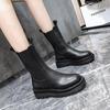 New Winter Elastic Mid-Leg Platform Chelsea Boots Black Platform Plus Size Ankle Boots