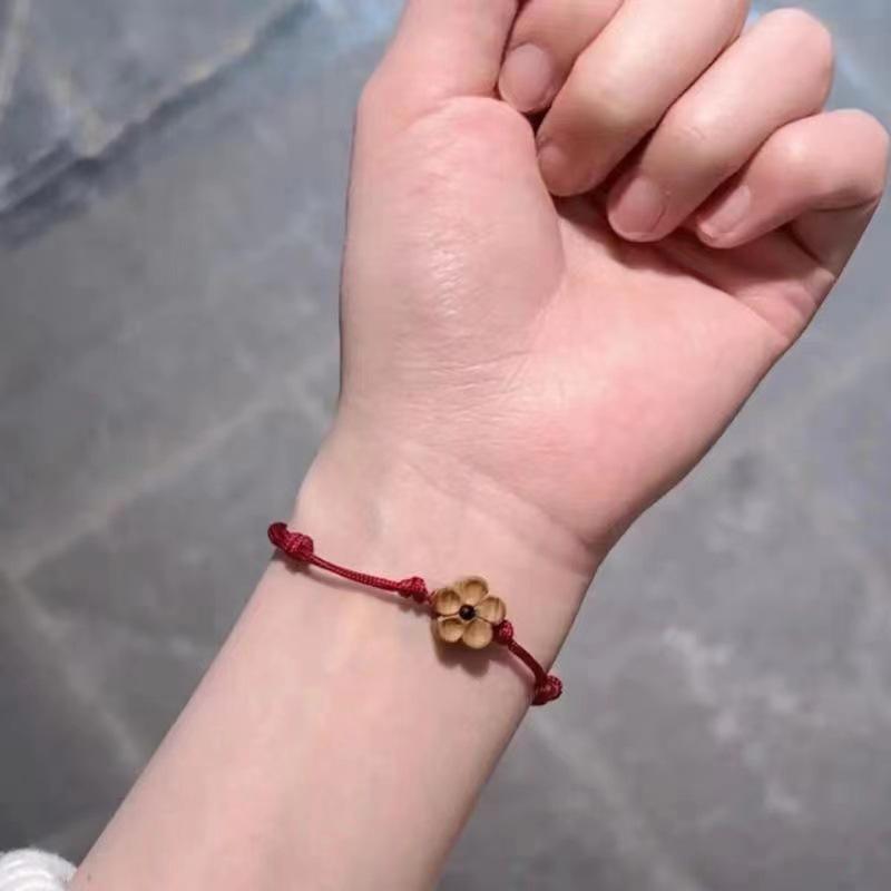 Смола гравировка цветок сливы красный шнурок ручной браслет ручной работы плетеный счастливый ручной браслет бесплатно