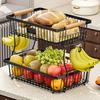 Двухъярусная корзина для фруктов с 2 вешалками для бананов. Дизайн ручки. Большая вместимость. Прочная несущая прямоугольная стойка для хранения.