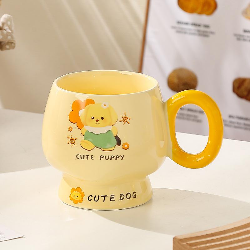 Мультяшная кружка с крышкой и ложкой, милая керамическая чашка для девочек с привлекательным внешним видом, чашка для воды для дома, кофейная чашка для завтрака для детей