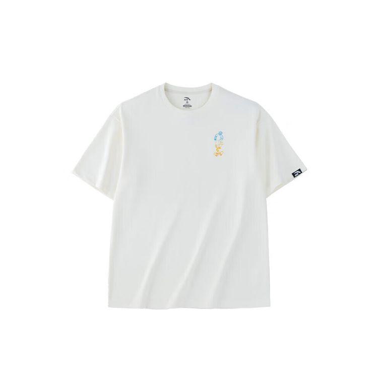 Anta Lifestyle Series Printed Letter Round Neck Pullover Short Sleeve T-Shirt Unisex Tops Vanilla-White 952328111-1