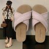 Super soft ethnic woven cross-belt flat-bottomed beach slippers outer wear 2025 new soft-bottomed seaside sandals women