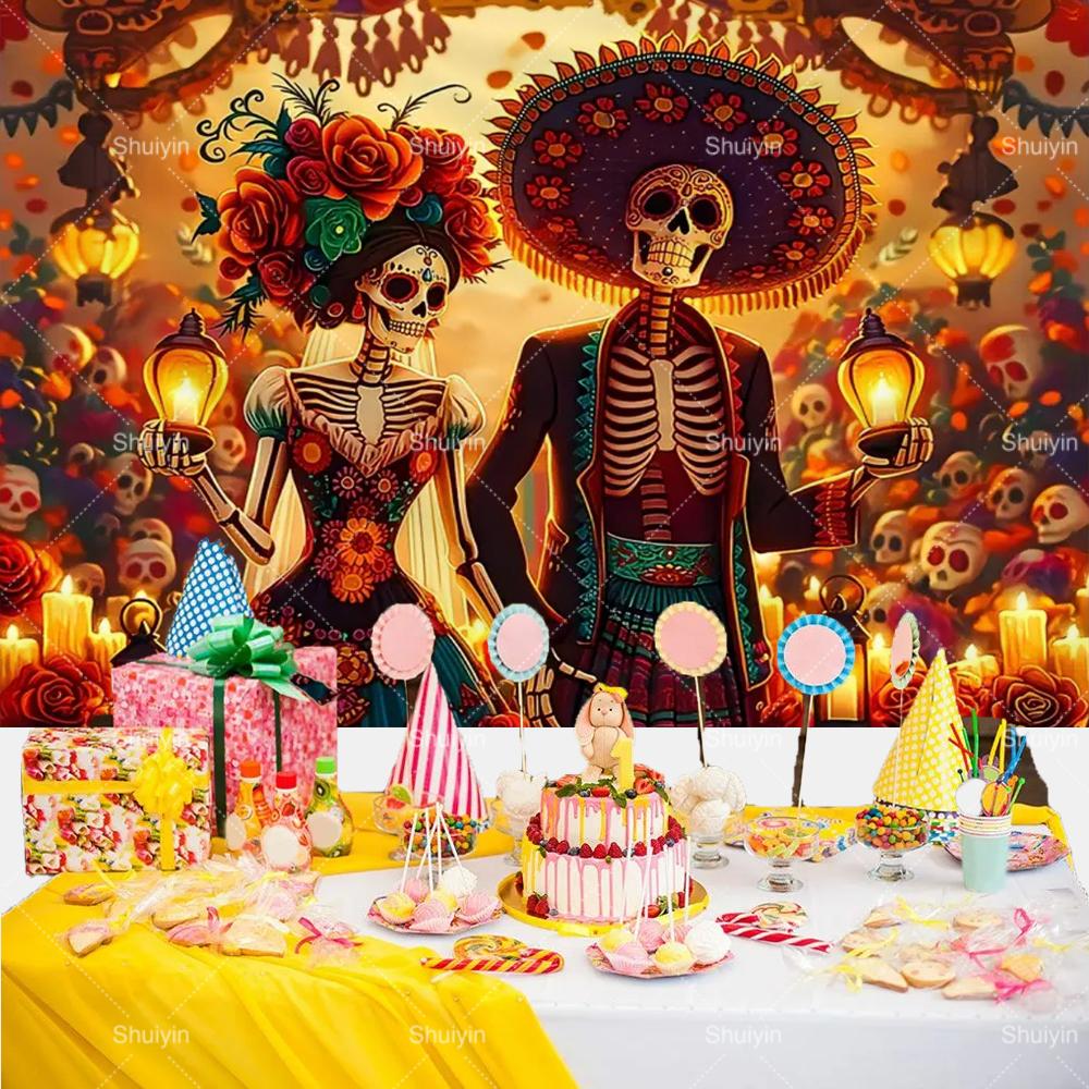 Day Of The Dead Photography Backdrop Skull Marigold Mexican Fiesta Día De Los Muertos Decoration Party Supply Photo Studio Props