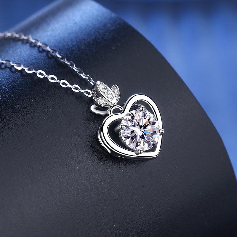 Factory Customized 14K Gold Plated S925 Sterling Silver 1CT VVS GRA Moissanite Adodo Snake Chain Heart Pendant Necklaces Gift