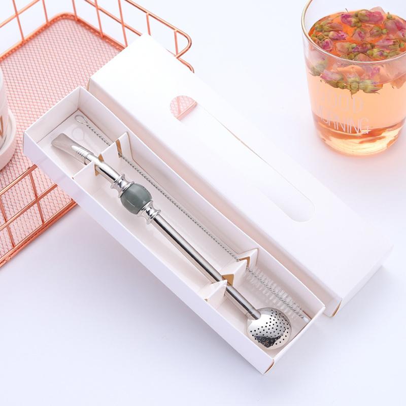 Двусторонняя фильтр-соломинка Ложка из нержавеющей стали для мате Бомбилья Соломинка с кисточкой Длинная ручка Ложка для помешивания Кухонные принадлежности