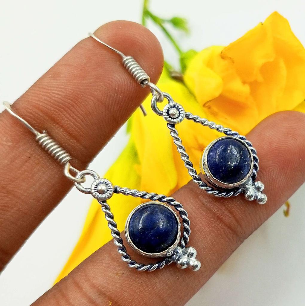 Lapis Lazuli Gemstone 925 Sterling Silver Plated Hook Earrings Jewelry NST-J2H27109