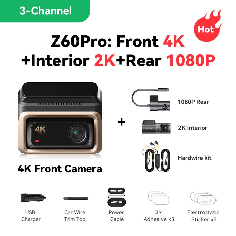 Видеорегистратор DDPAI 4K Z60 Pro с поддержкой HDR, передняя, задняя и салонная камеры, сенсор SONY STARVIS2 678, 5 ГГц Wi-Fi, GPS, ADAS, 4G Автомобильный видеорегистратор