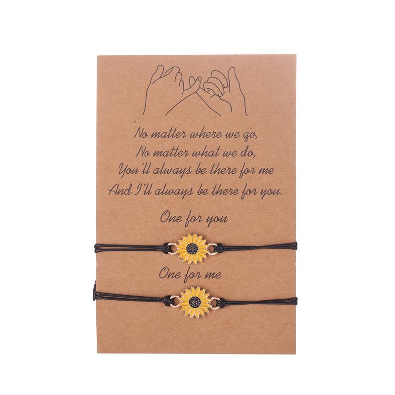 Alloy Sunflower Daisy Wax Rope Friendship Bracelet