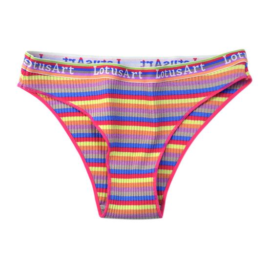 Lady Underpants Breathable Contrast Color Stripe Print Ribbing Textures Lady Underwear