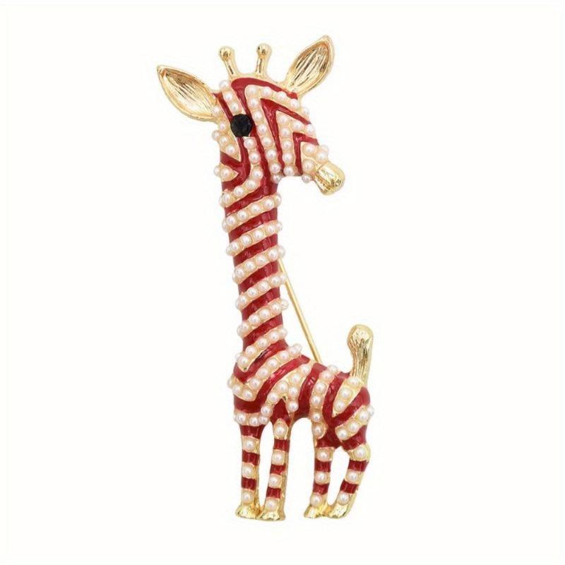 1Pc Cute Giraffe Brooch Enamel Artificial Pearl Animal Pin for Women