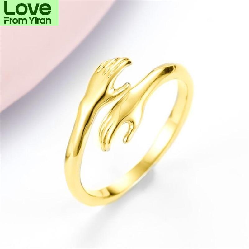 New Creative Personality Simple Fashion 925 Sterling Silver Jewelry Hug Hand Peace Love Exquisite Opening Rings R092