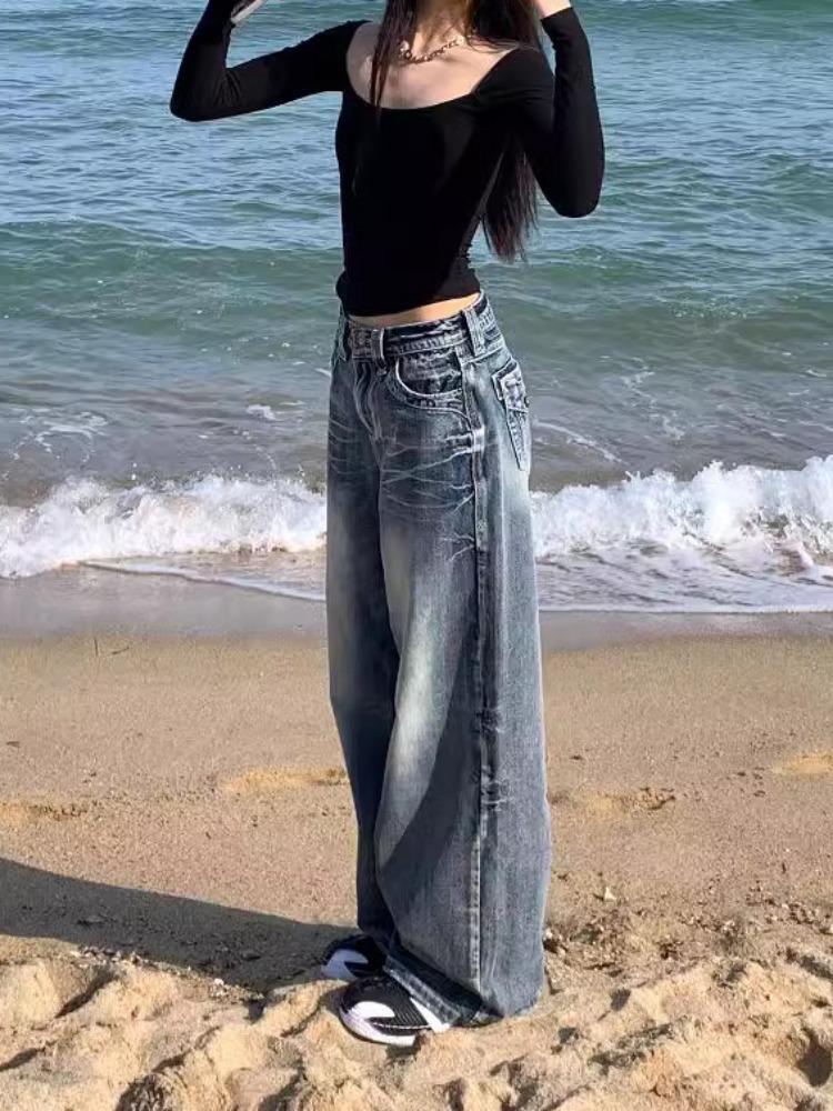 Y2k 2000s Vintage Baggy Jeans Woman Harajuku Streetwear Oversize Denim Pants Korean Style Gyaru Grunge Hip Hop Trousers