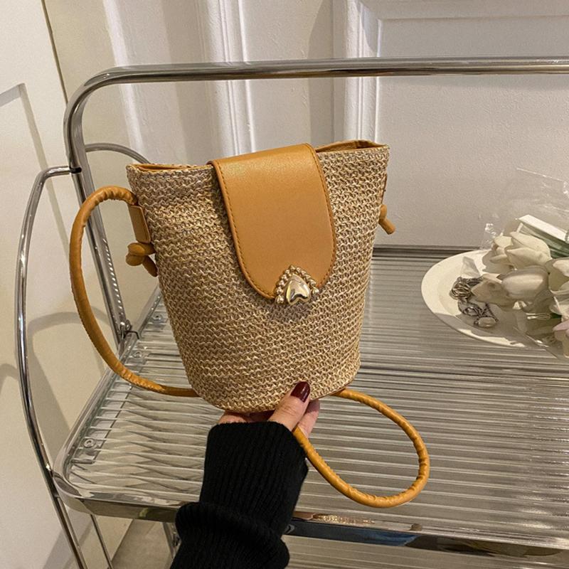 Женская соломенная плетеная модная простая сумка для мелочи и телефона для отпуска на пляже через плечо