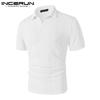 INCERUN Летние мужские тонкие топы-поло с короткими рукавами и V-образным вырезом с лацканами
