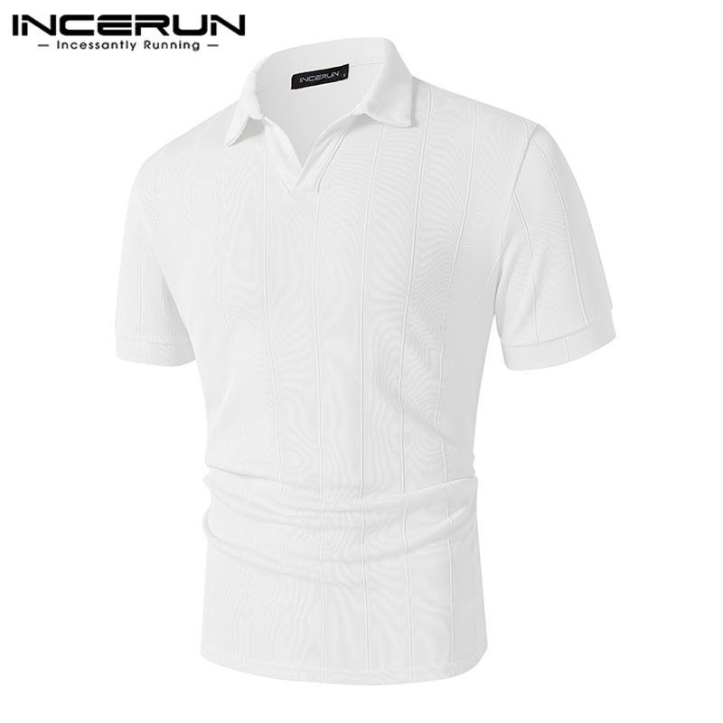 INCERUN Летние мужские тонкие топы-поло с короткими рукавами и V-образным вырезом с лацканами