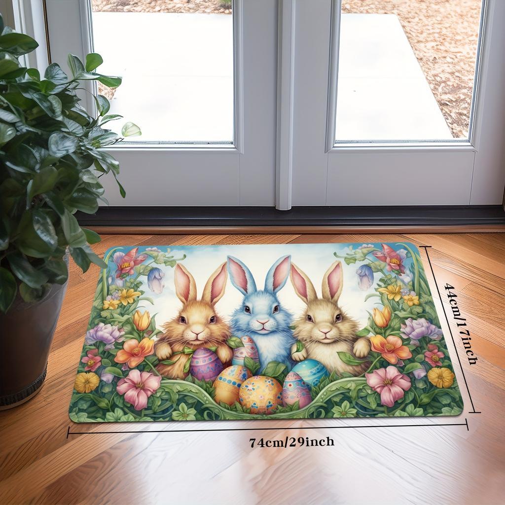 1pc Easter Festive Kitchen Mats Rabbit And Egg Pattern Mat  Thickened Kitchen Floor Mat Waterproof Non-slip Oil-proof Floor Mat Runner Rug