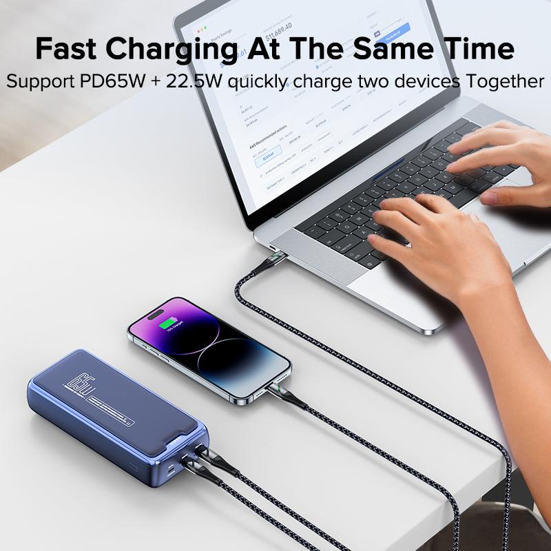 QOOVI Powerbank 30000mAh External Battery Capacity PD 65W Fast Charging Portable Charger Powerbank For Laptop Macbook iPhone Samsung Xiaomi