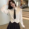 Waisted Puff Sleeve White Shirt for Women - New Spring College Style, Pure Desire, Hot Girl JK Uniform Set