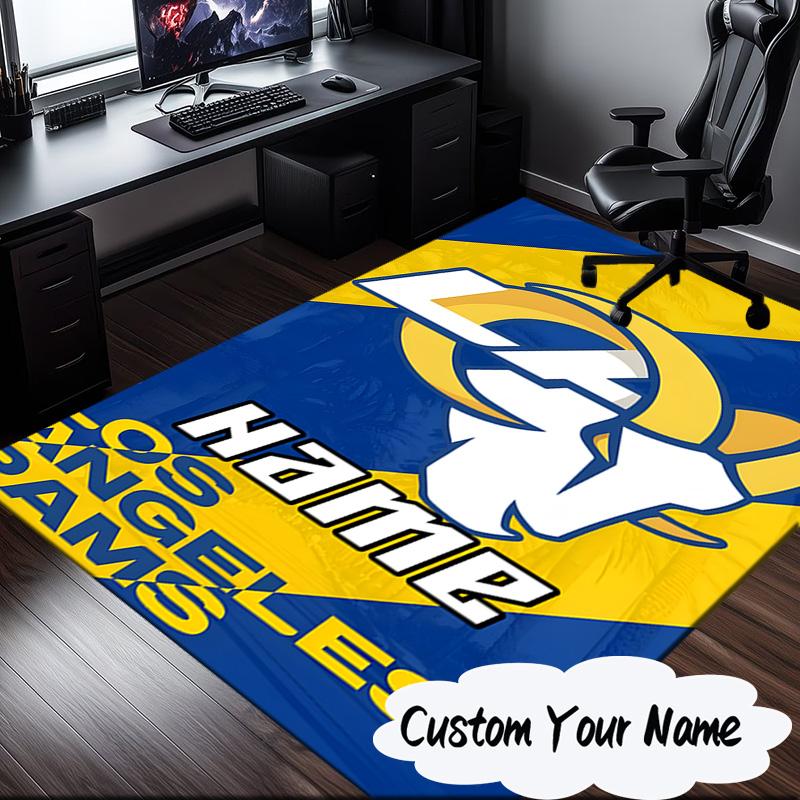 Custom Name Rams Team Spirit Rug for Living Room, Game Rooms, Office, Bedroom, Floor Mat Playful Design, fan gifts Christmas decor