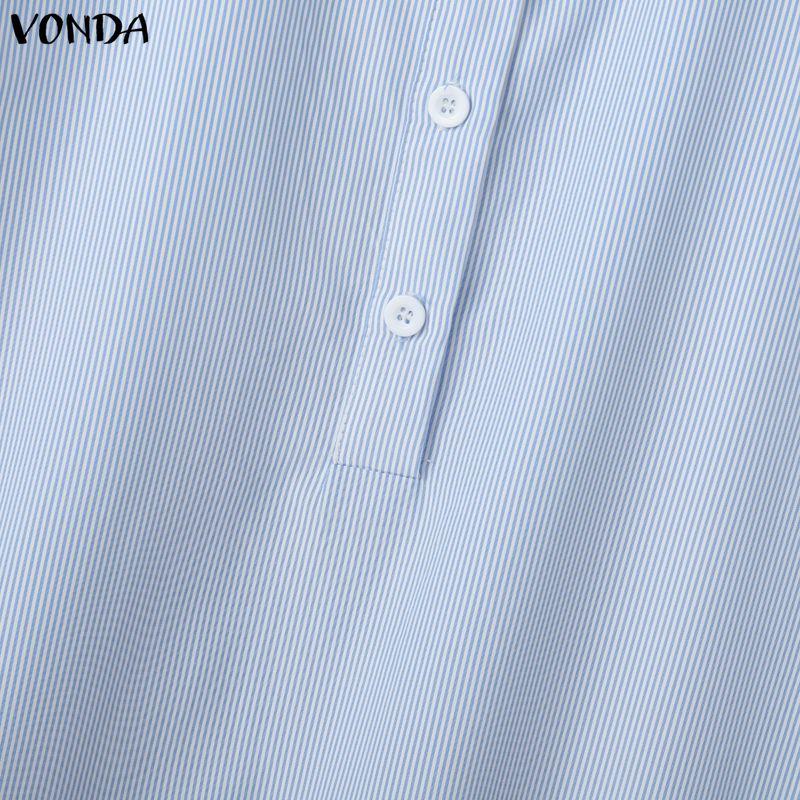 VONDA Элегантное женское повседневное платье-рубашка в полоску с оборками, с отложным воротником и длинным рукавом