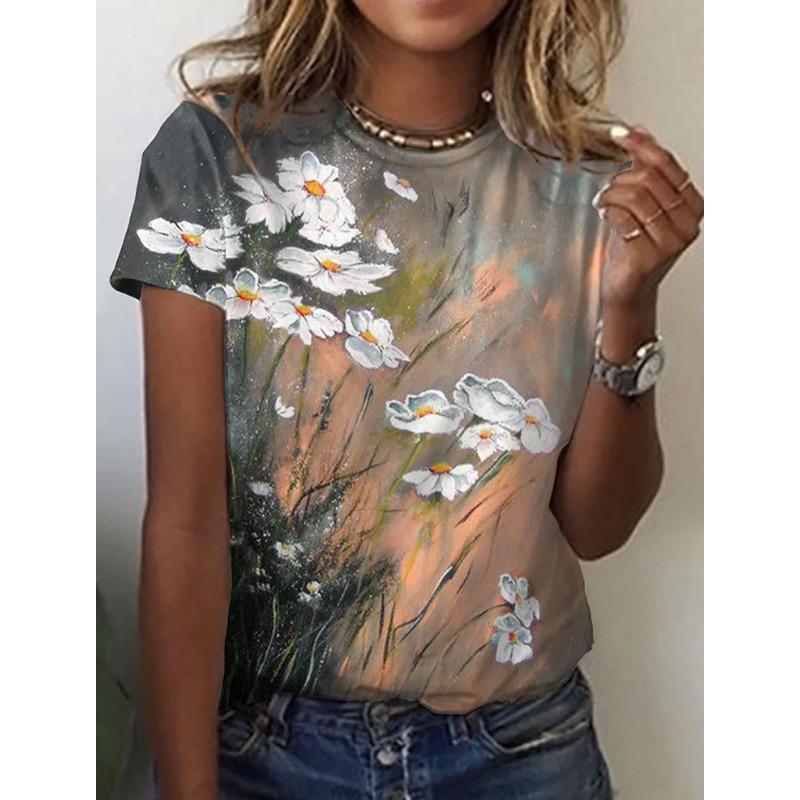 Женская 3D летняя персонализированная футболка с коротким рукавом и круглым вырезом, с принтом свежих цветов