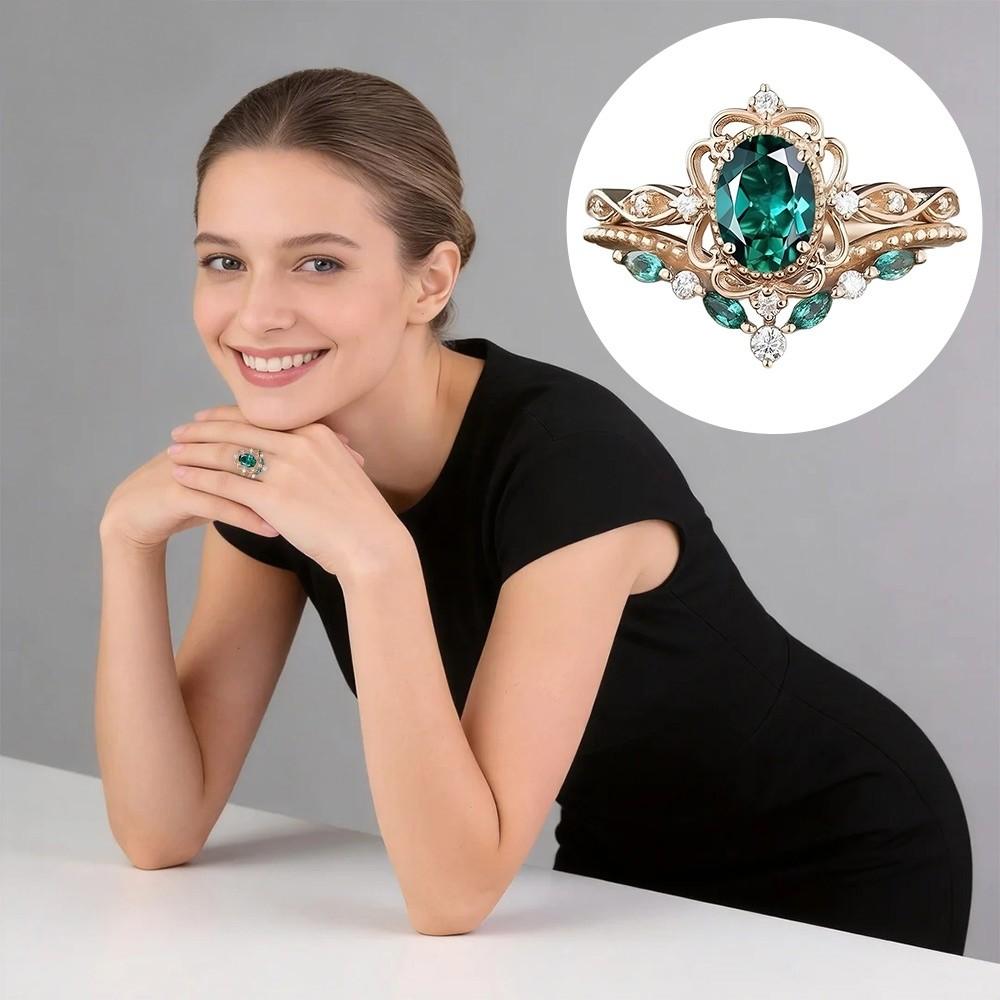 Green Rhinestone Rings Jewelry Accessories Wedding Rings New Zircon Rings  Women