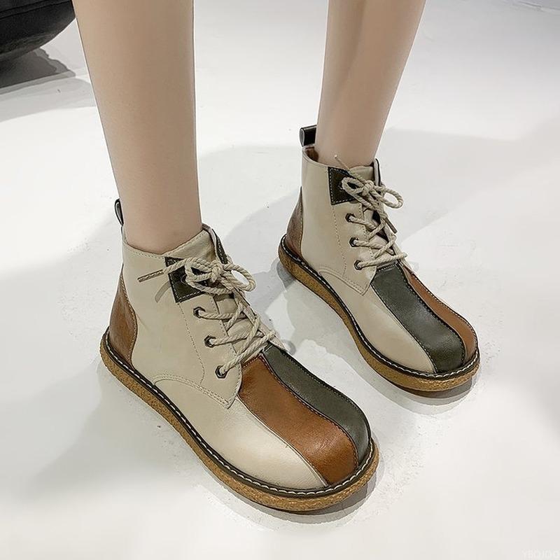 Женские ботильоны, новинка 2024 года, женская обувь из ретро-кожи с плетением, винтажная осенняя обувь на шнуровке, повседневные короткие ботинки на плоской подошве Botas De Mujer