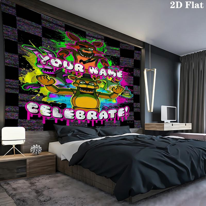 Fnaf Celebration Custom Name Wall Tapestry Aesthetic Wall Hanging Printed Fabric Blanket Decorative Tapestries For Bedroom Living Room Home Decor