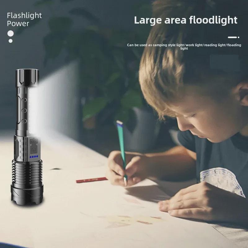 P50 Multifunctional Rechargeable Flashlight with Red/Blue Side Lights - Long-lasting Outdoor & Patrol Use.