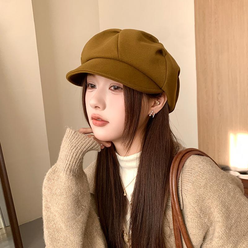 Korean Style Cloud Pleated Beret Hat for Women In Autumn and Winter Casual Versatile Octagonal Hat Fashionable Literary Painter Newsboy Hat